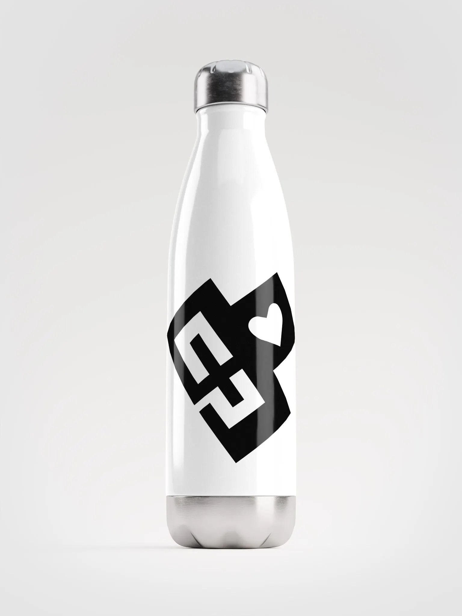 OptimusProcrastinus HeartChip Stainless Steel Water Bottle (Black on White) product image (1)