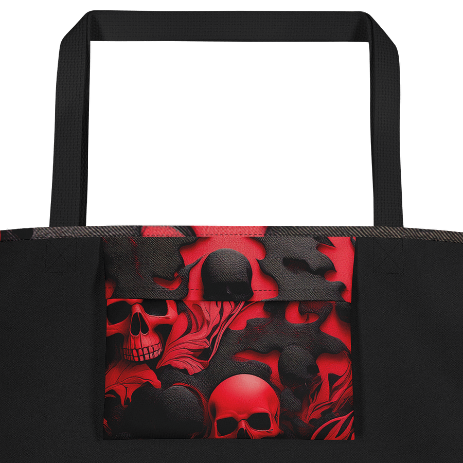 Large Tote Bag w/Pocket black and red skull product image (2)