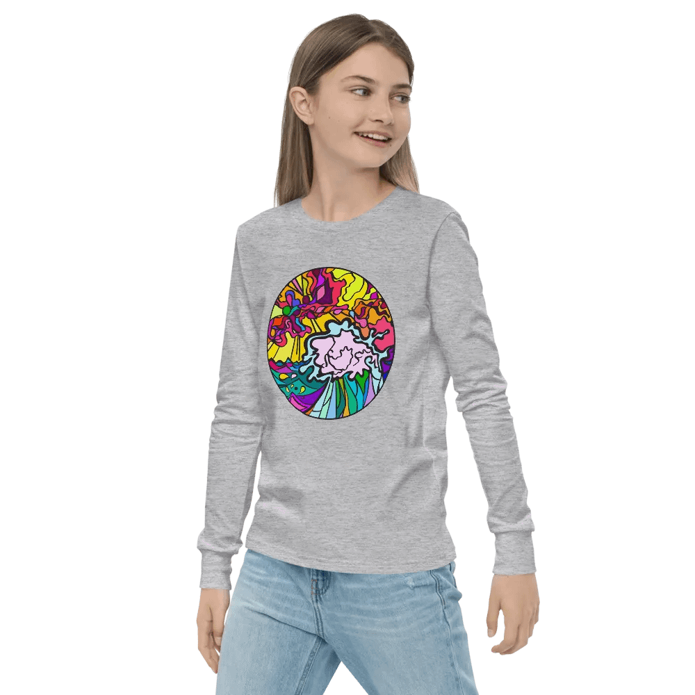 Vibrant Stained Glass Youth Long Sleeve - Wave at Sunset product image (21)