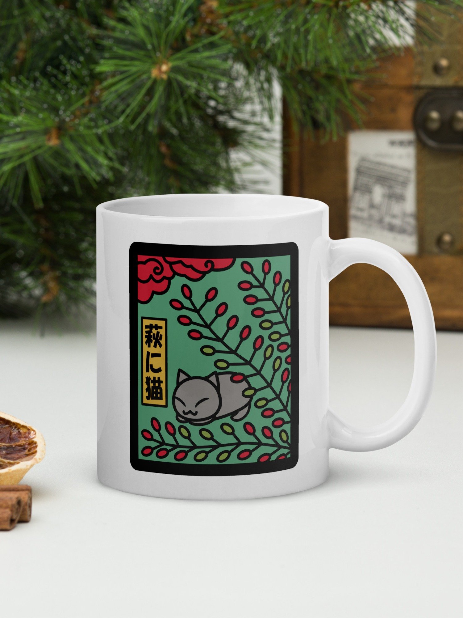 July Hanafuda Japanese Playing Card Cat 11 oz Mug product image (1)