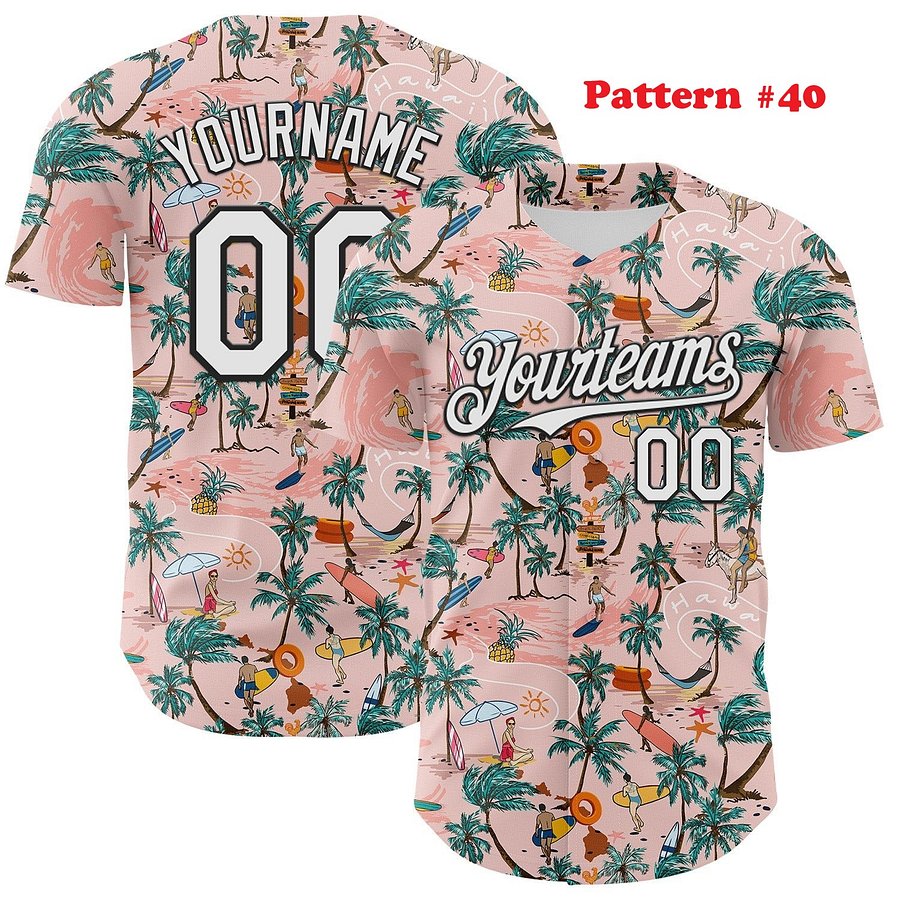 Authentic Baseball Jersey, Custom Baseball Jersey, Personalized Sport Jersey, Hawaiian Multi Colorful, Summer Palm Coconut Ocean product image (11)