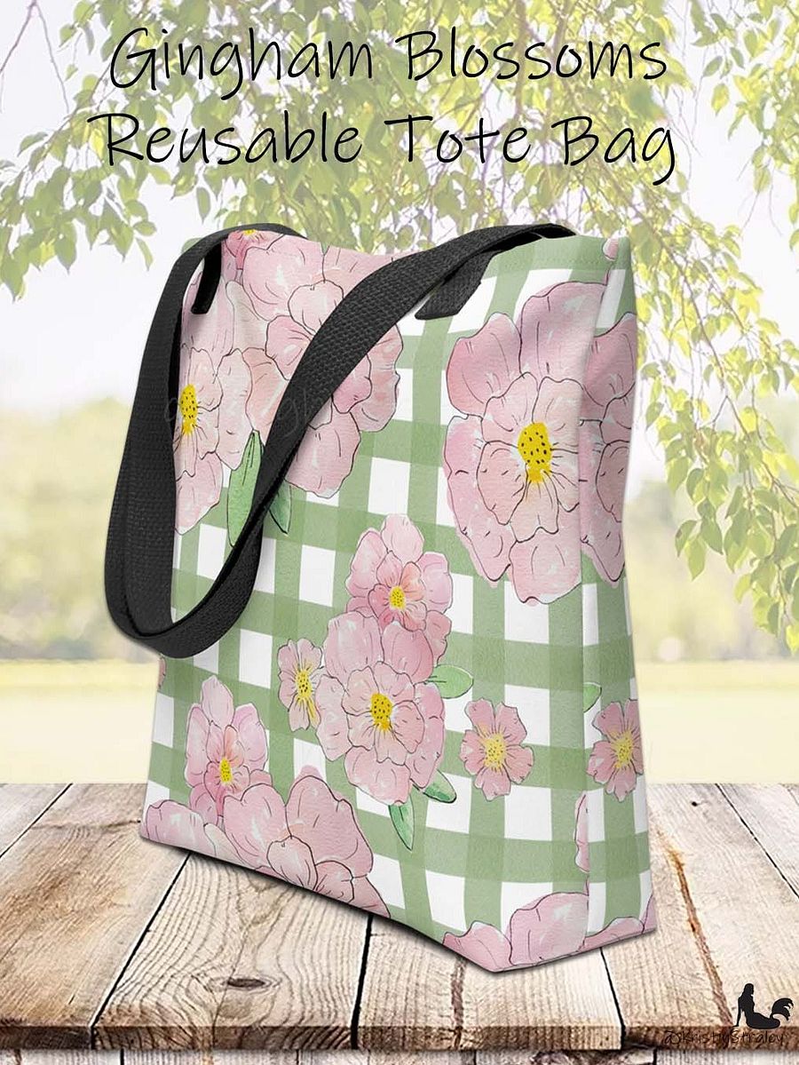 Gingham Blossoms - Lg Pink Flowers on Green Gingham product image (1)