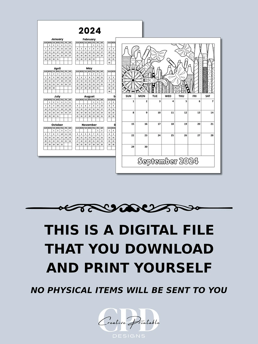 Printable 2024 Monthly Calendar With Coloring Pictures product image (6)