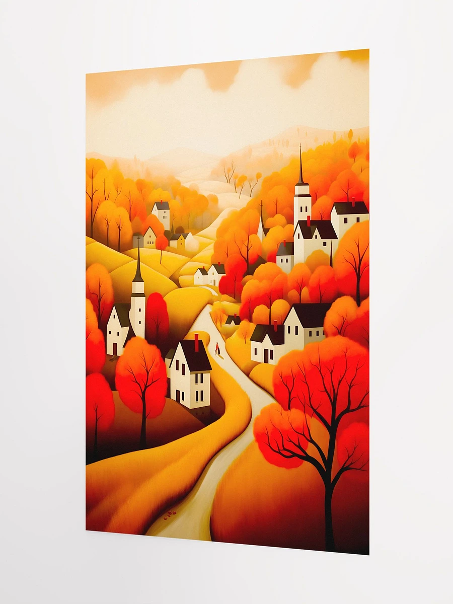 Autumn Season in a Quaint Village with Trees Fall Leaves Illustration Matte Poster product image (5)