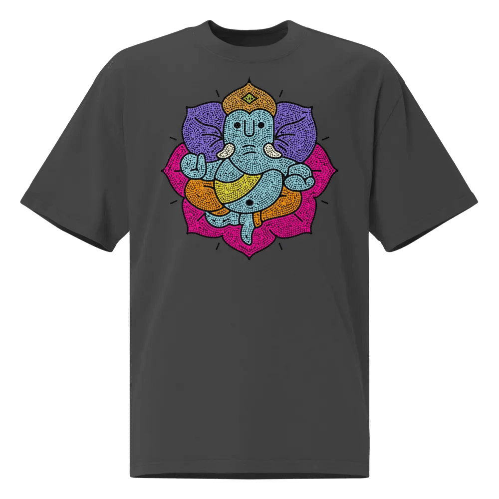 Ganesha Mosaic Lotus - Vibrant Spiritual Art Oversized Tee product image (1)