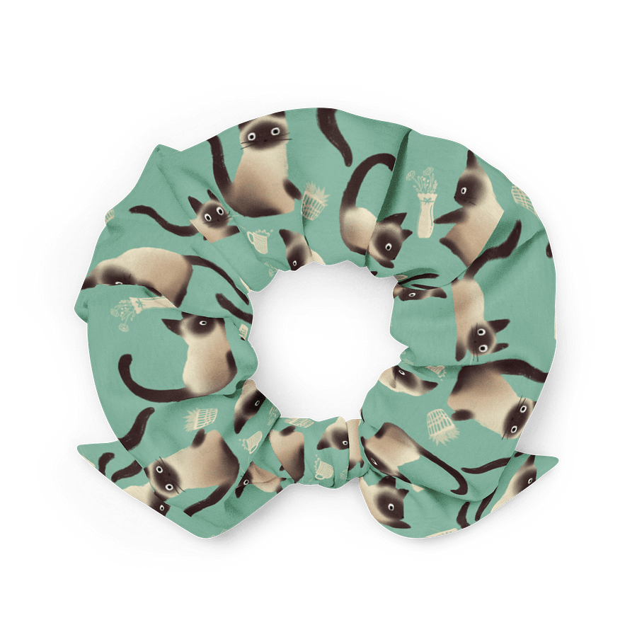 Siamese Cats Knocking Stuff Over Patterned Scrunchie, Mint product image (2)