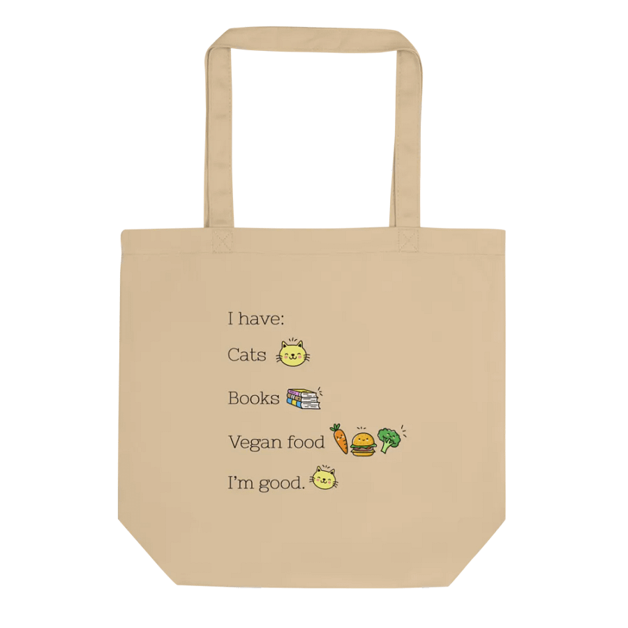 “Cats, Books, and Vegan Food” Organic Tote Bag product image (3)
