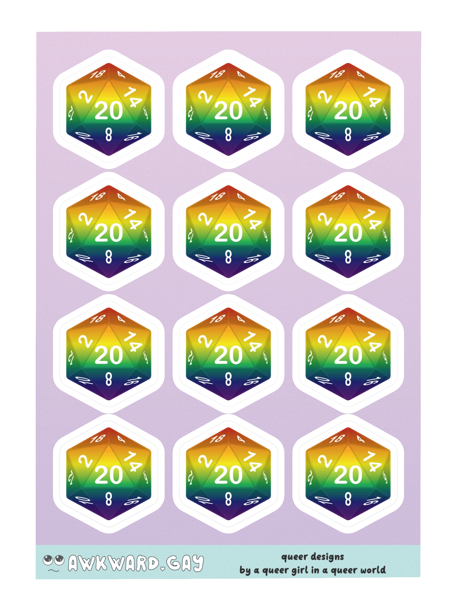 Rainbow Pride D20 Sticker Sheet product image (3)