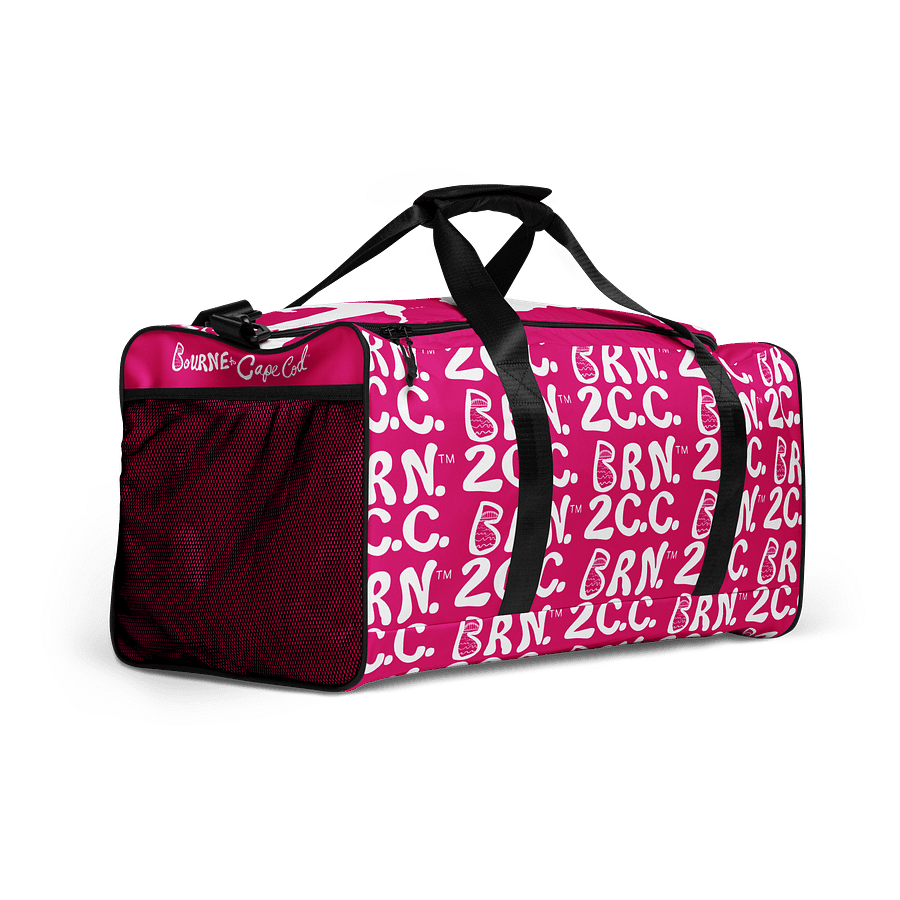 BOURNE to Cape Cod™ | Duffle Bag | BRN.2C.C.™ | Coastal Gym & Travel Gear | 22" All-Over Print Weekender | White Logos on Vibrant Pink product image (2)