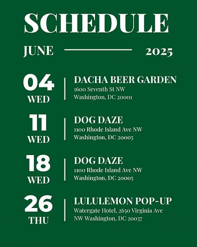 Our June schedule is here 🏃‍♀️☀️ We’re hitting all your favorite end spots this month — from @dachashaw and @dogdazesocialclu...