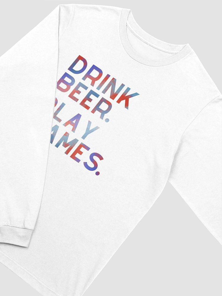 Drink Beer. Play Games. Long Sleeve Tshirt (Red & Blue) product image (2)