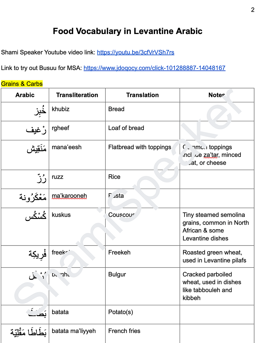 Food Vocabulary in Levantine Arabic product image (2)