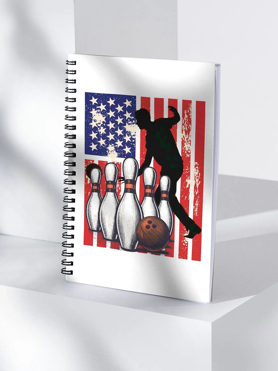 Flag American Bowling Strike! Silhouette Spiral Notebook product image (3)