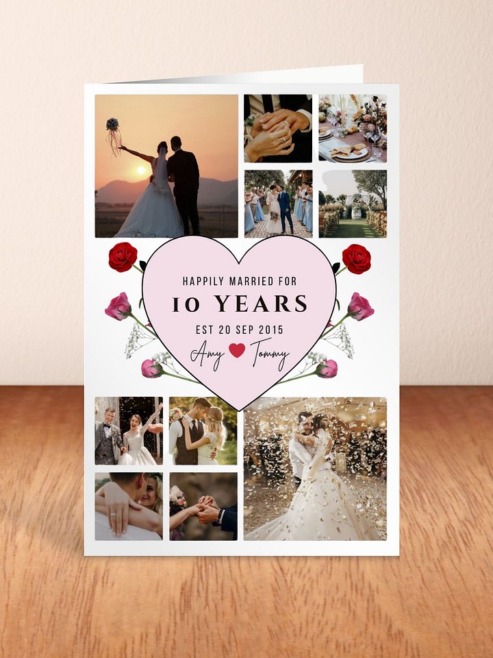 Pink Heart With Roses Anniversary Photo Card Template product image (2)