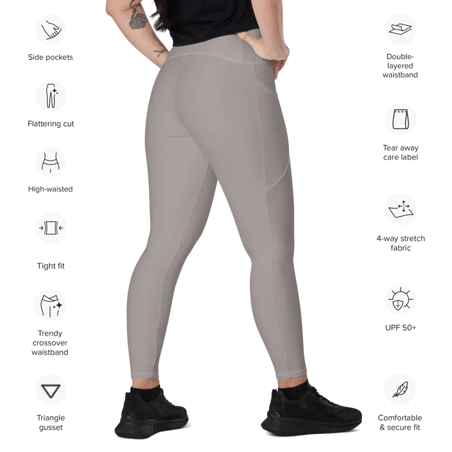 Plain Grey Soft Summer Women's High Waisted Premium Crossover Leggings with Pockets by Treasure Pie product image (11)
