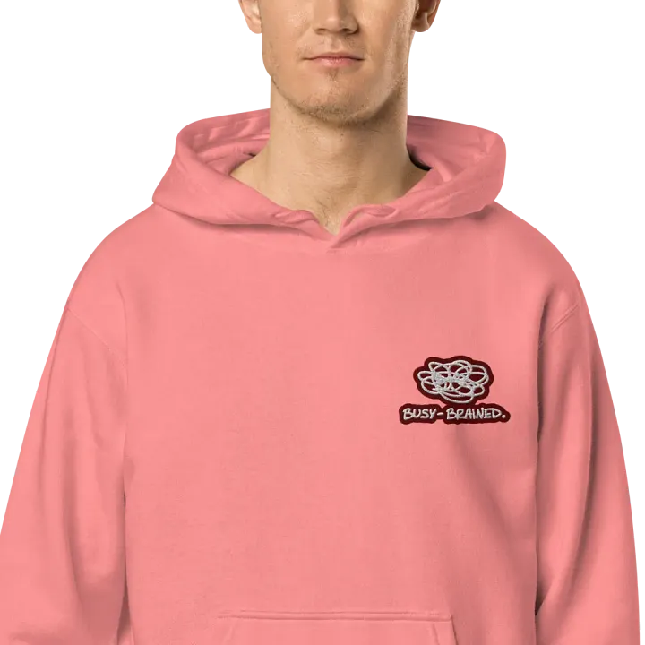 BUSY-BRAINED (L.C. maroon bubble design 2) embroidered pigment hoodie product image (1)