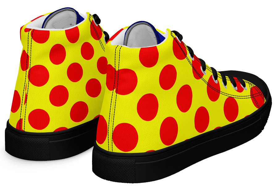 Red Polka Dots on Yellow Men's High Top Canvas Shoes product image (6)