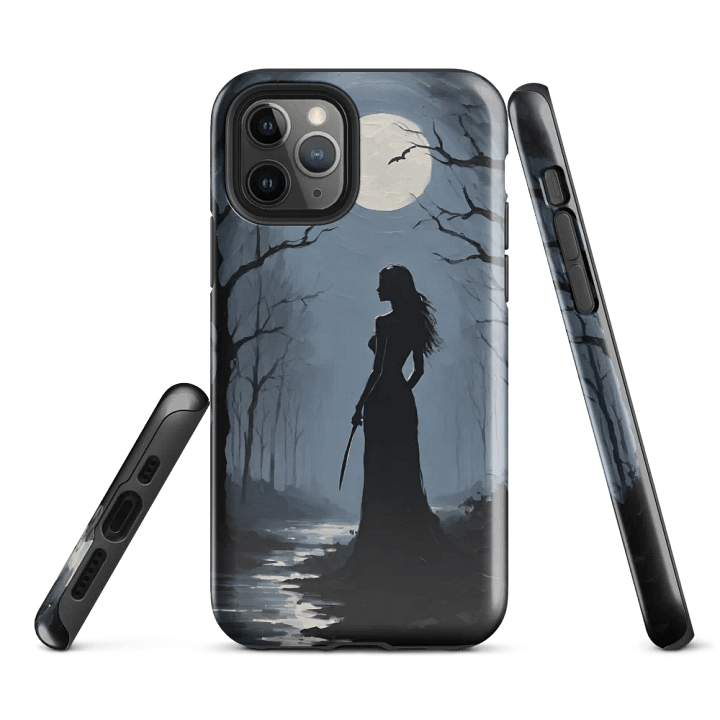 Tough Phone Case for iPhone® - Palette Knife Oil Painting of a Witch Under a Full Moon product image (1)