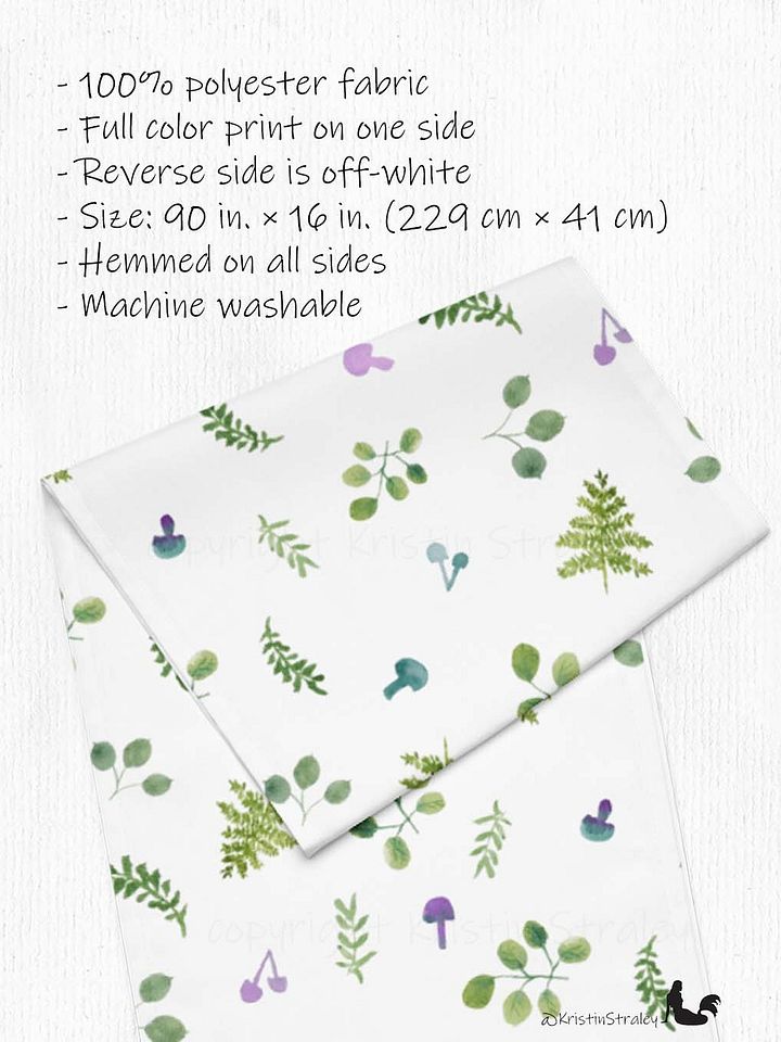 Woodland Ferns & Mushrooms White Table Runner product image (2)