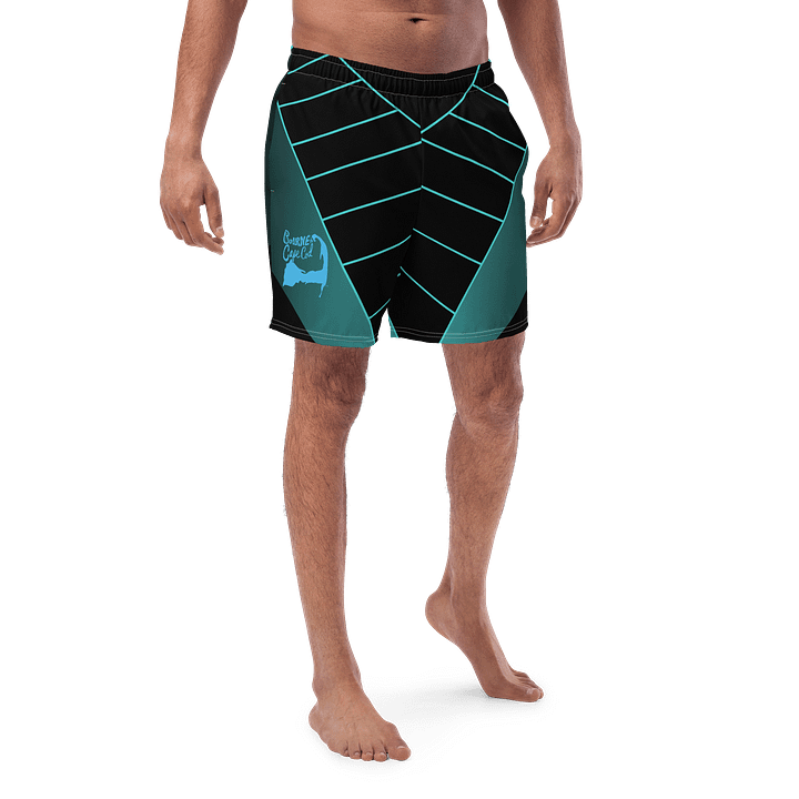 BOURNE to Cape Cod™ | Swim Trunks | Men's UPF 50+ Quick-Dry Coastal Shorts | Deep Sky Blue Logo on Geometric Lines product image (1)