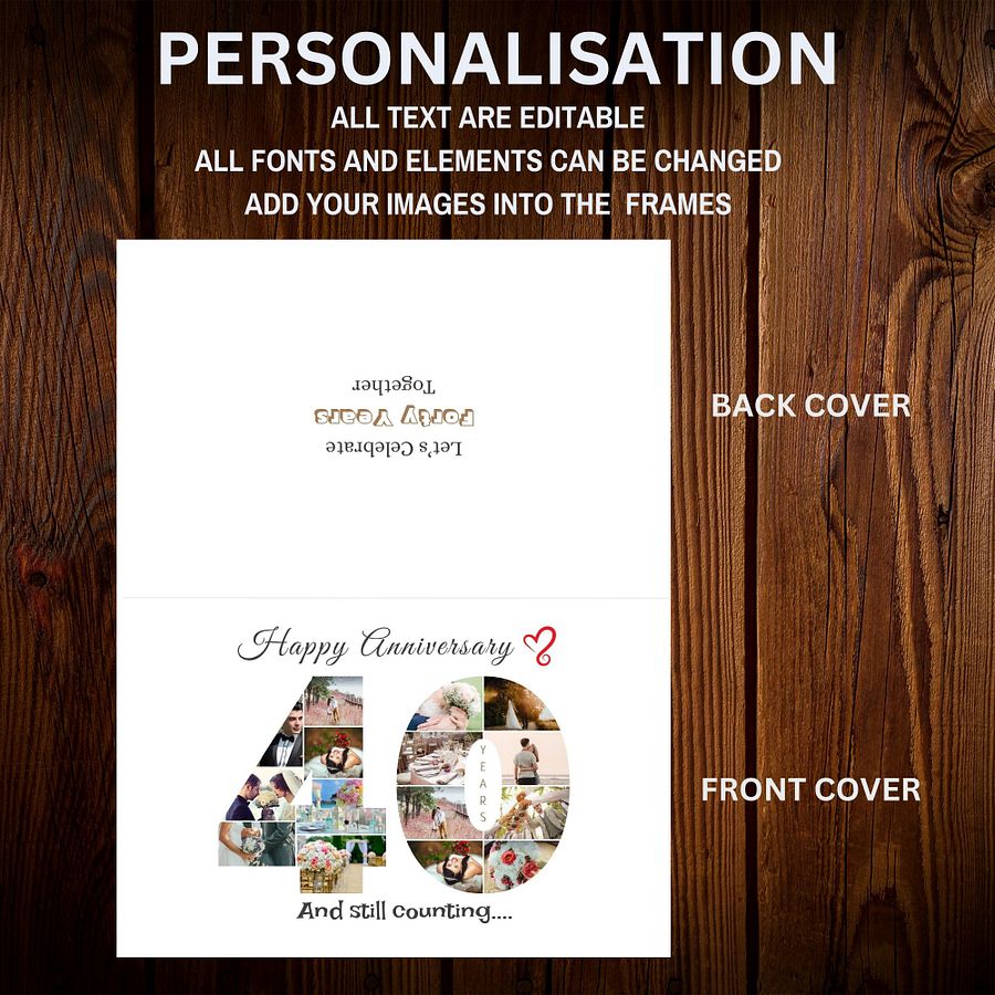 40 Year Anniversary Photo Card Editable Canva Template product image (5)