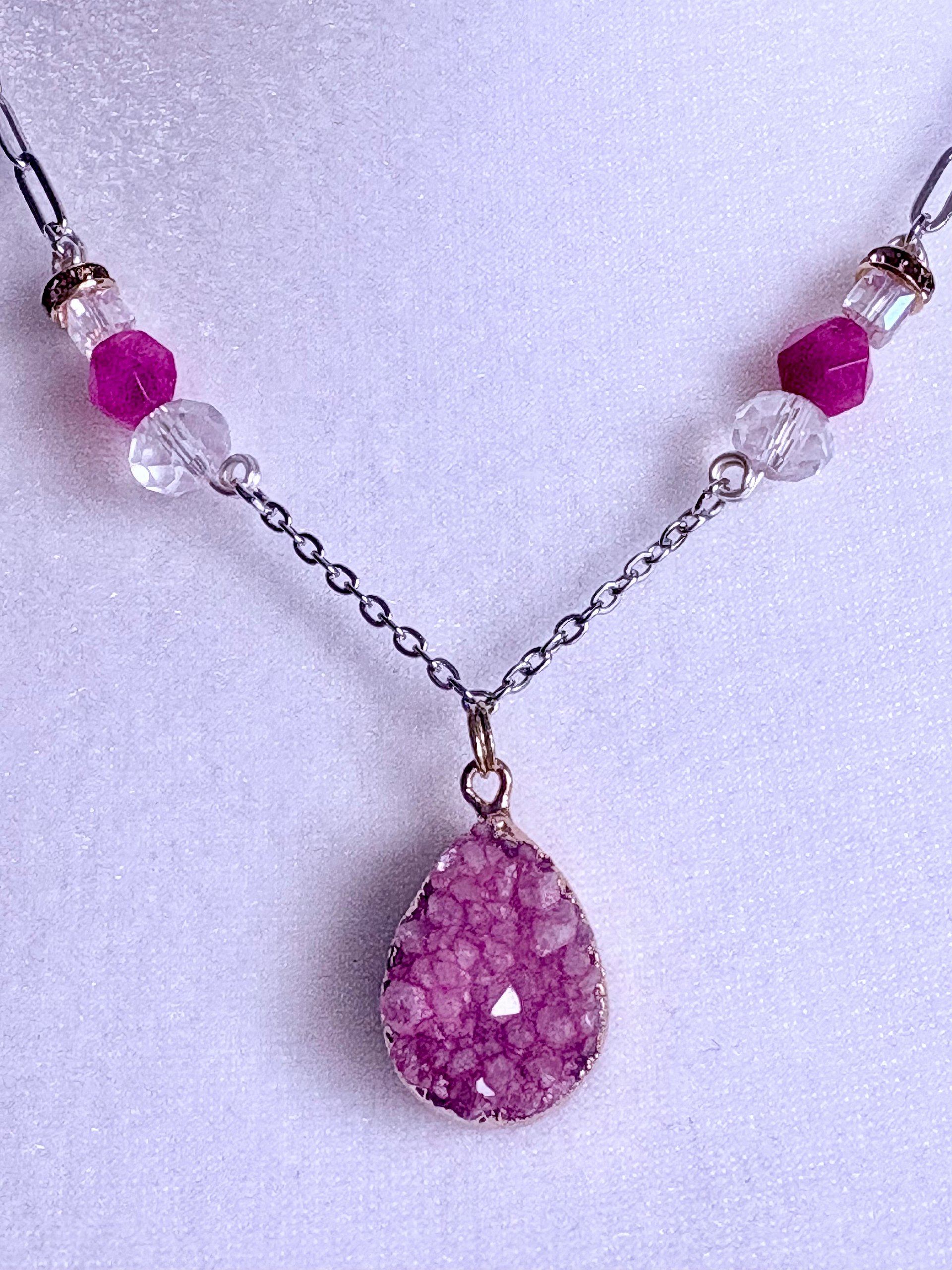 MFD-00186 | Beach Rose Druzy Pendant Necklace | Handmade Glass Beaded Jewelry | Monique Faella Designs™ product image (4)