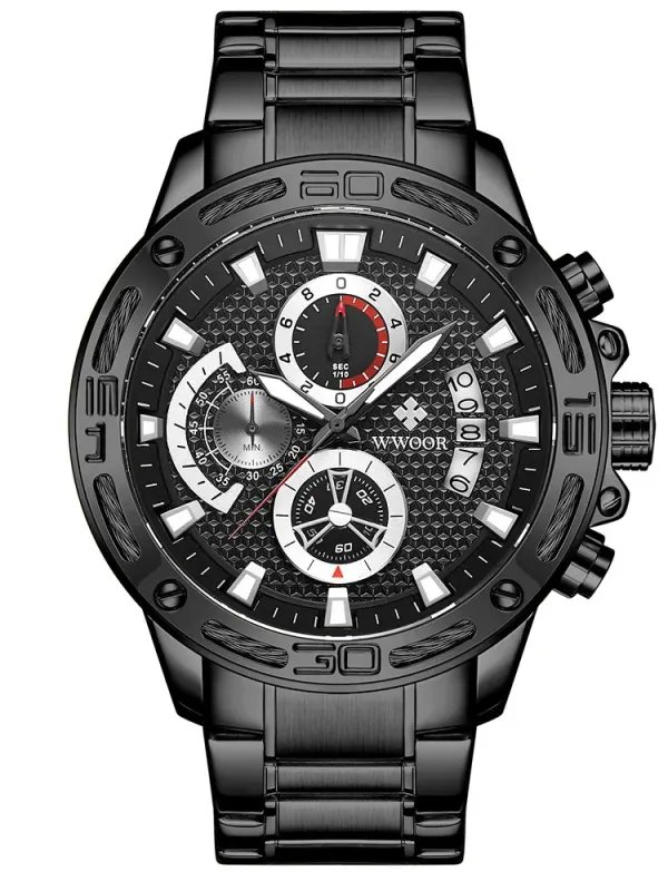 WWOOR Fashion Mens Watches Top Brand Luxury Gold Full Steel Quartz Watch Men Waterproof Sport Chronograph Relogio Masculino product image (2)