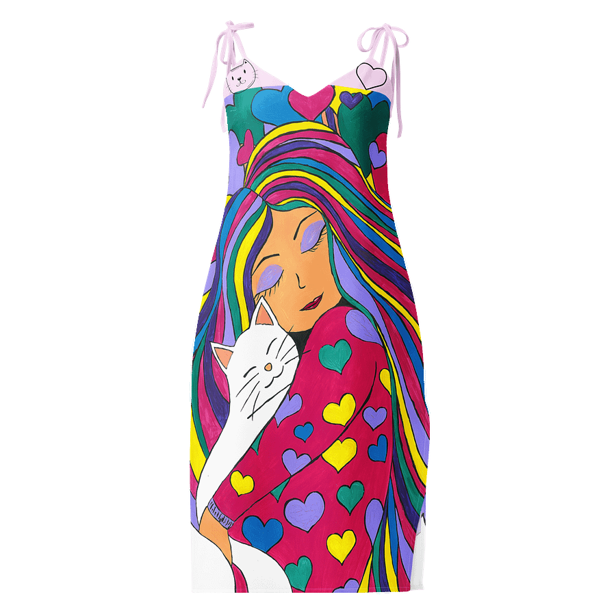 Girl with the cat (art by Dina R.) acrylic painting picture - Slip Dress product image (1)