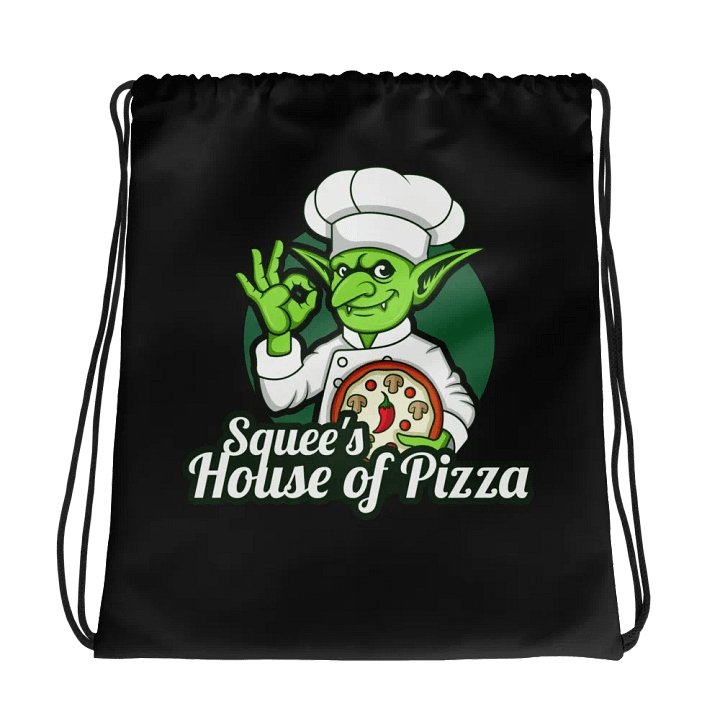 Squee’s House of Pizza Drawstring Bag (Black) product image (1)