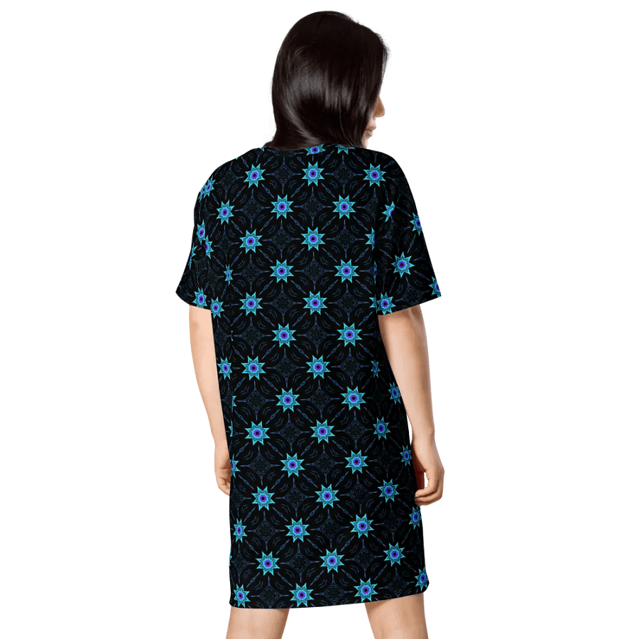 Abstract Repeating Turquoise Floral T Shirt Dress product image (4)