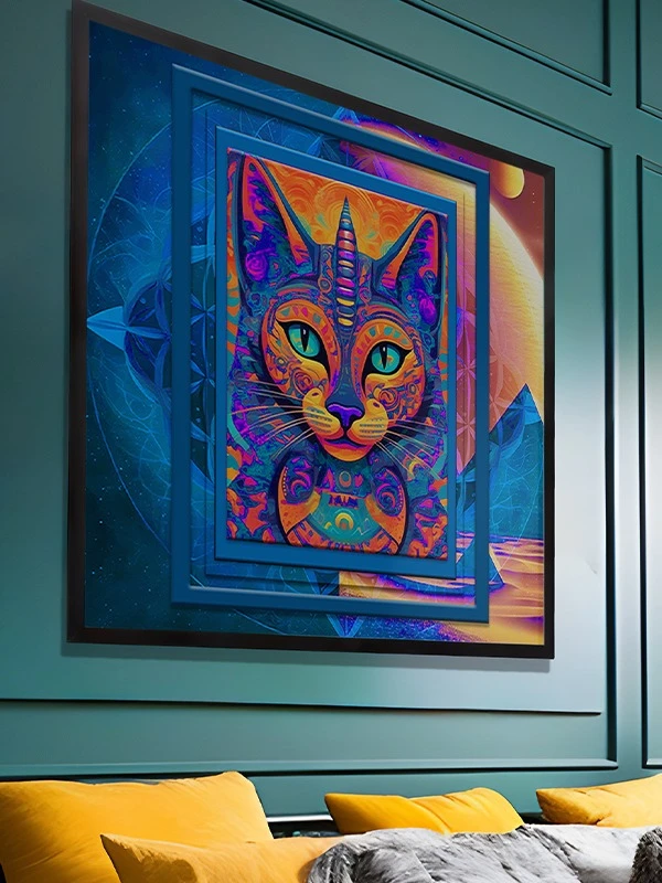 Space Cat Blue Orange Square Poster product image (1)