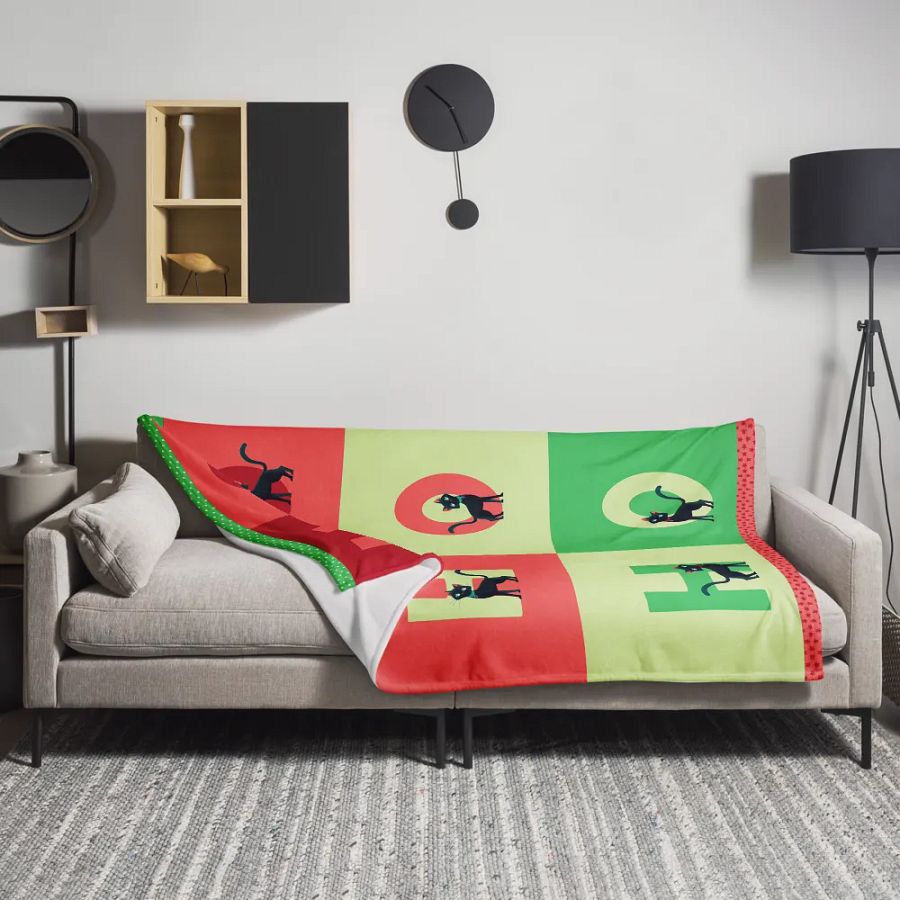 Cute Christmas Black Cat Throw Blanket, Cozy Holiday Cat Blanket 60''x80'' product image (12)