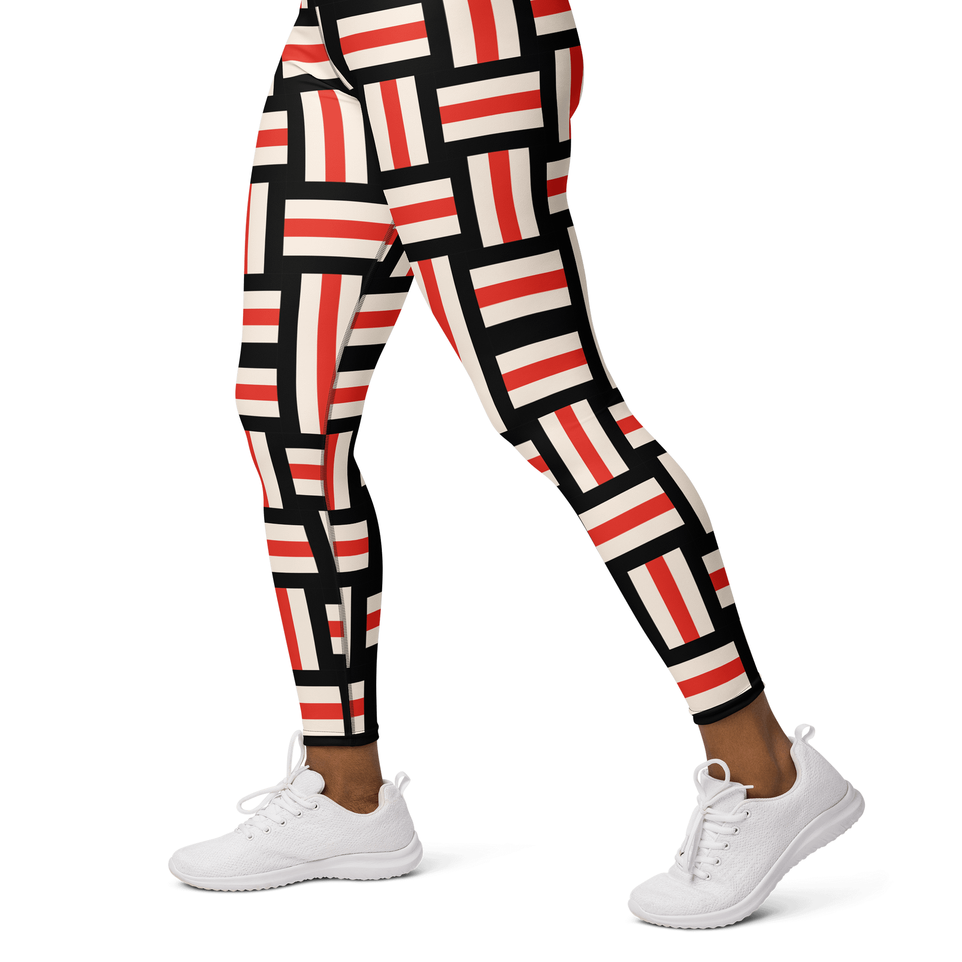 Modern Artisan High-Waist Leggings - Red, White, and Black Striped product image (3)
