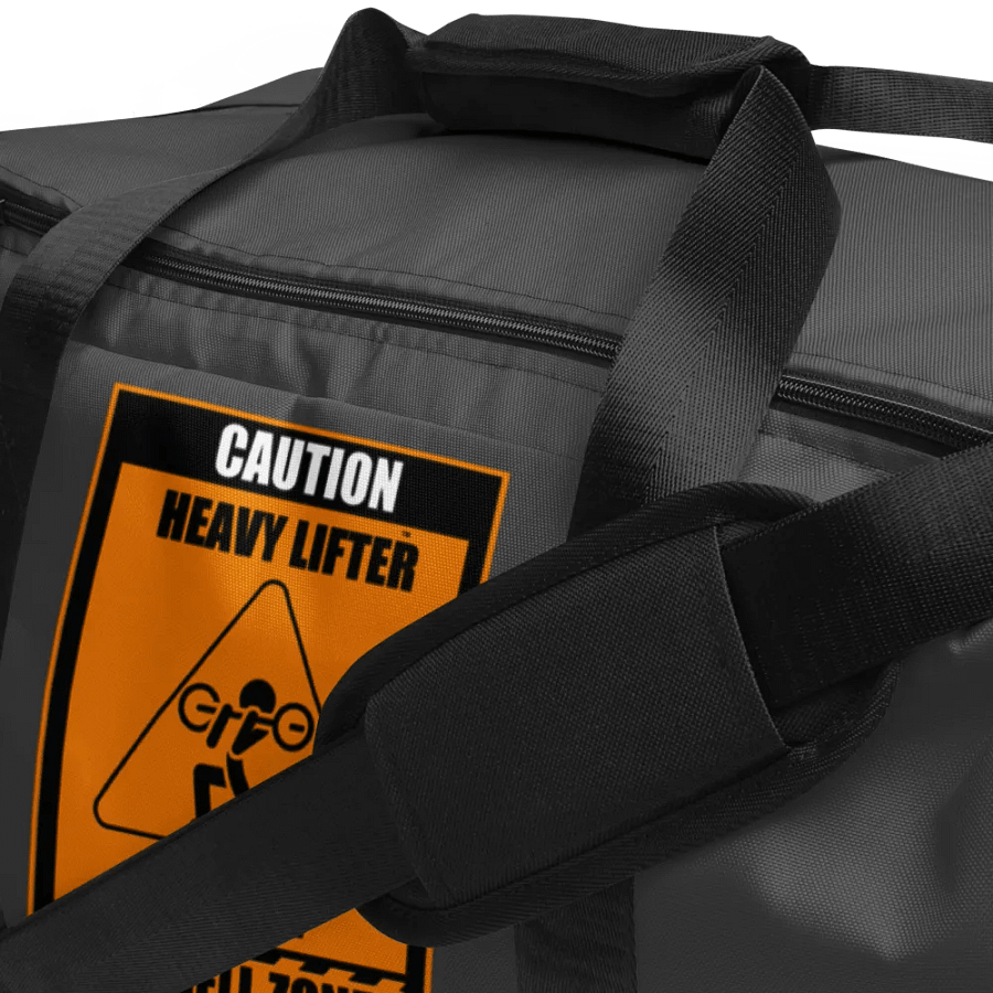 Caution Heavy Lifter Ahead-Barbell Zone Duffle Bag (Dark Gray and Black) product image (6)