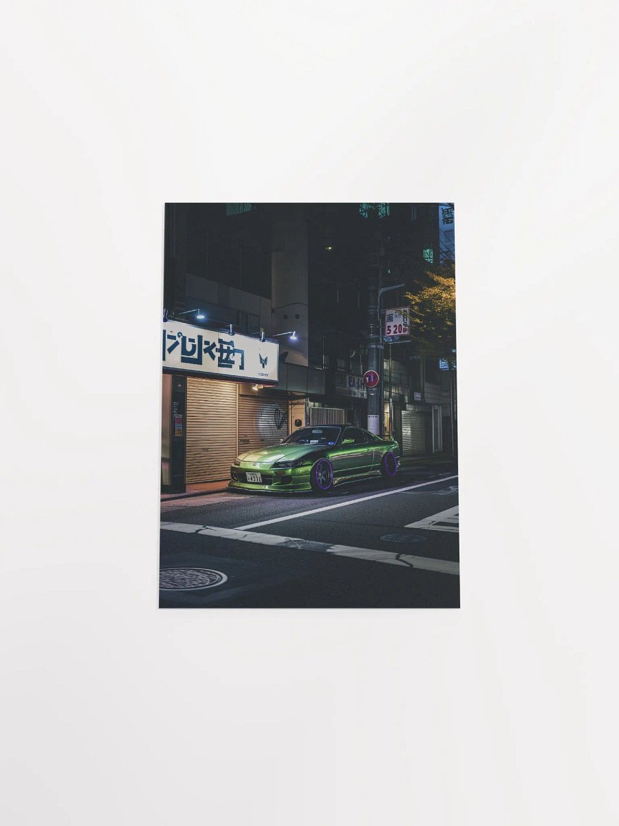 Green Nissan Silvia tuned in JDM style parked on the Tokyo street by night product image (43)