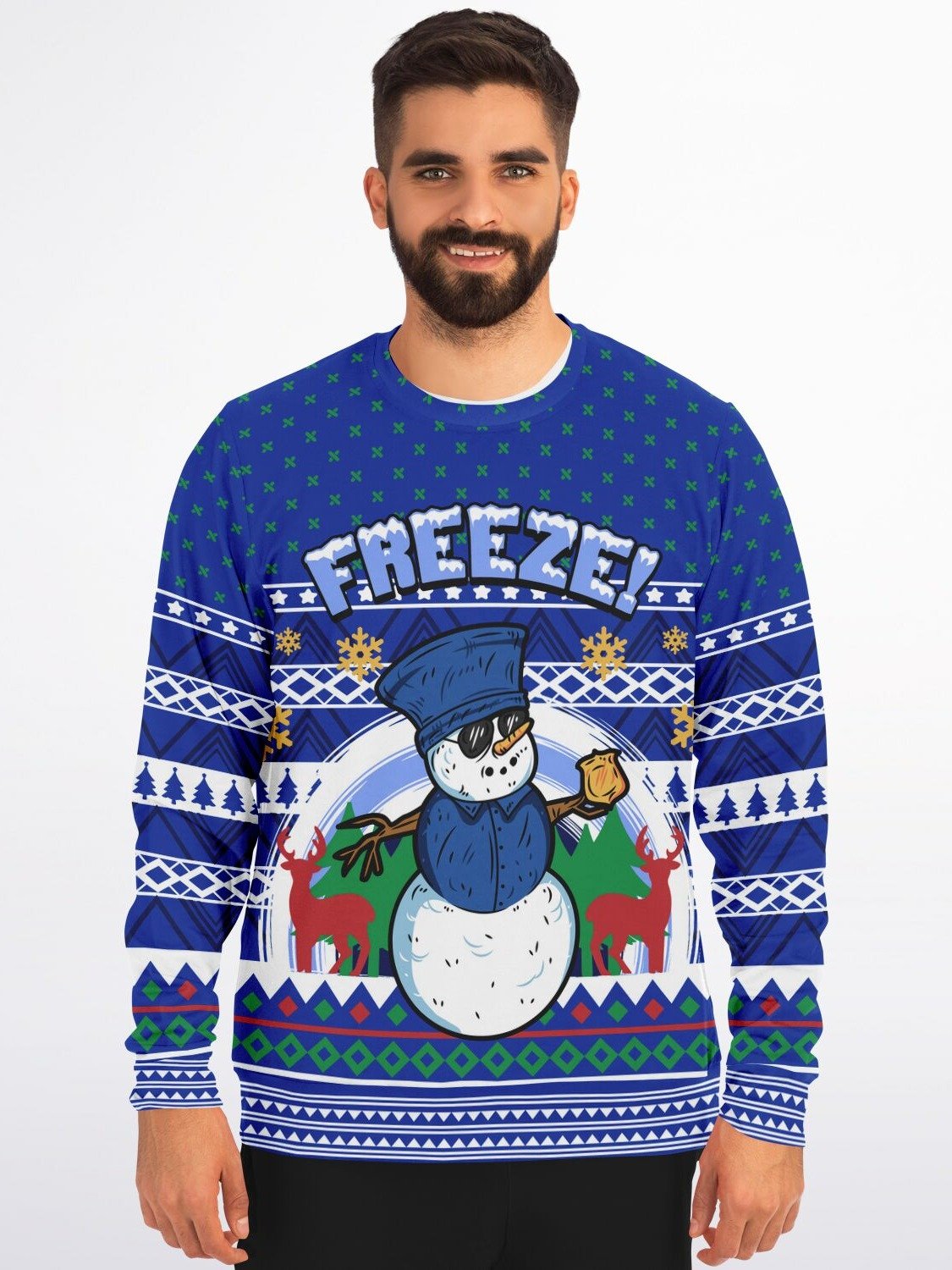 "Freeze" Snowman Police Christmas Sweater | Funny Holiday Law Enforcement Sweatshirt | Ugly Christmas Party Outfit product image (3)
