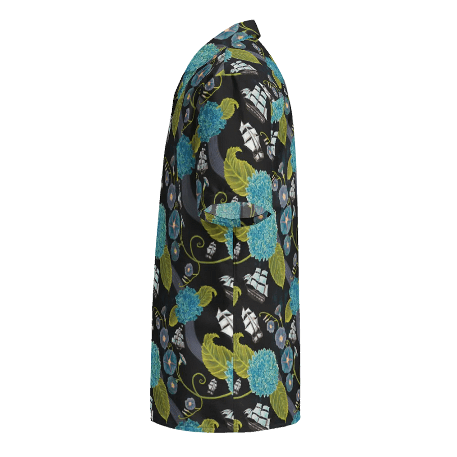Women's | Seafarer’s Bloom | Tall Ships & Blue Hydrangeas Hawaiian Shirt – Nautical & Bold product image (4)