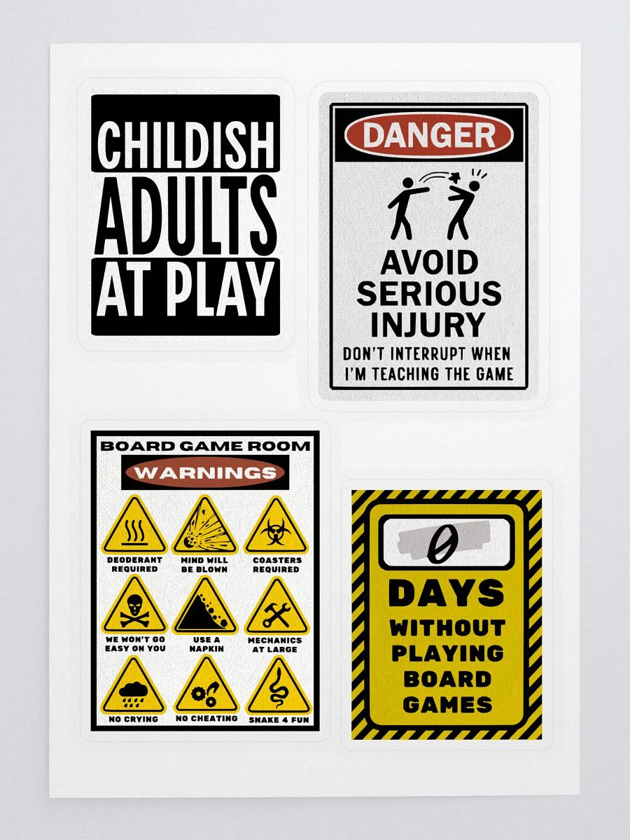 Warning Sign Kiss Cut Sticker Sheet for Board Gamers product image (3)