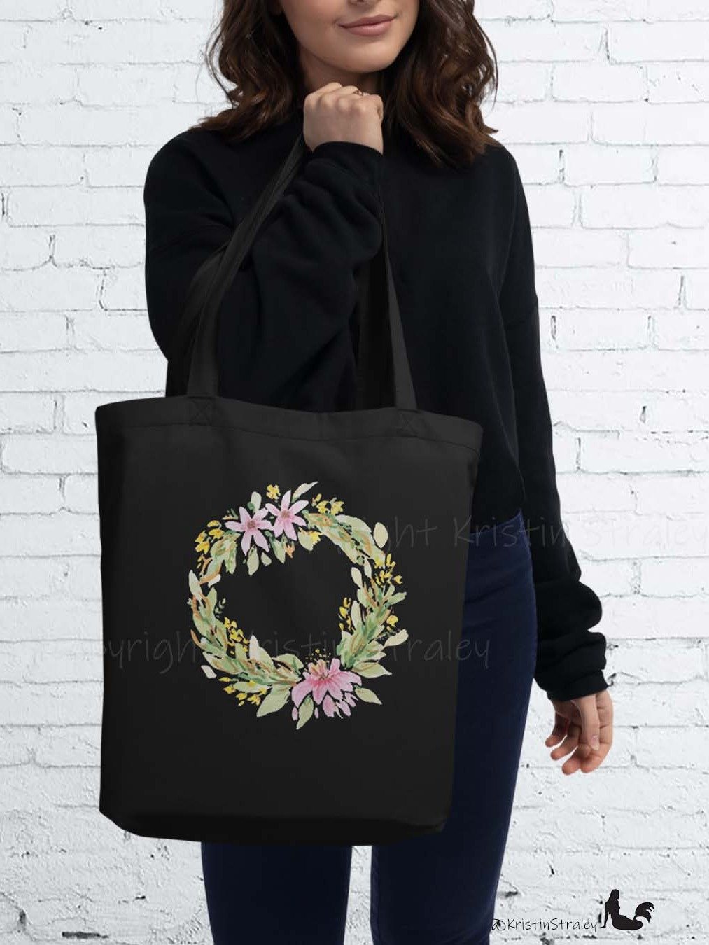 Floral Wreath Eco Cotton Tote Bag product image (6)