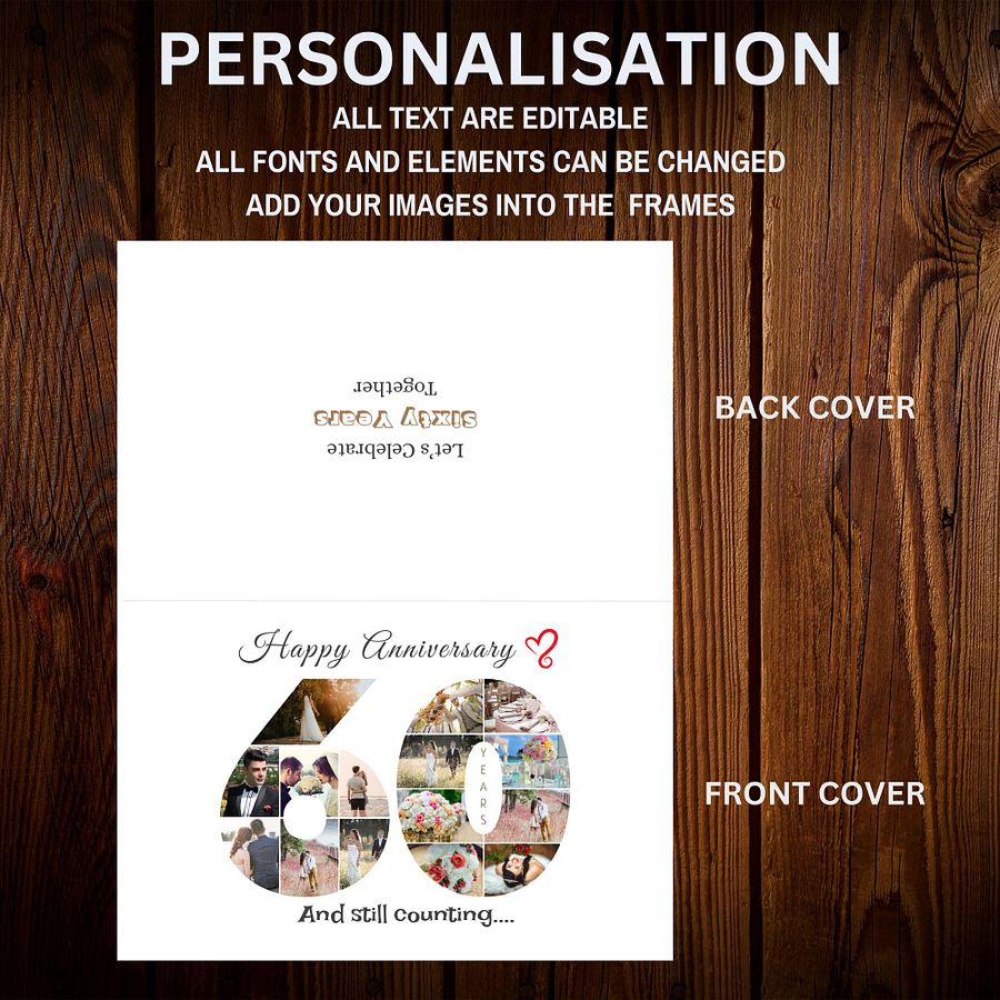 60 Year Anniversary Photo Card Editable Canva Template product image (5)