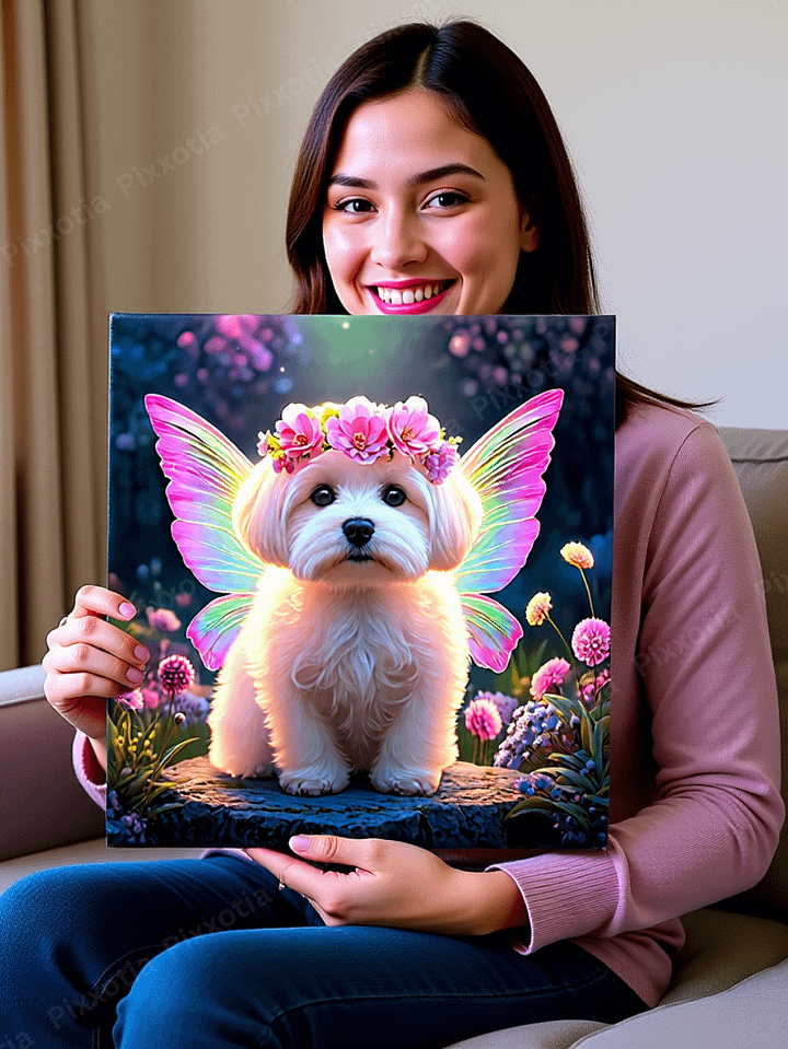 Custom Pet Portrait with Fairy Wings and Flower Crown | Digital Pet Gift product image (1)