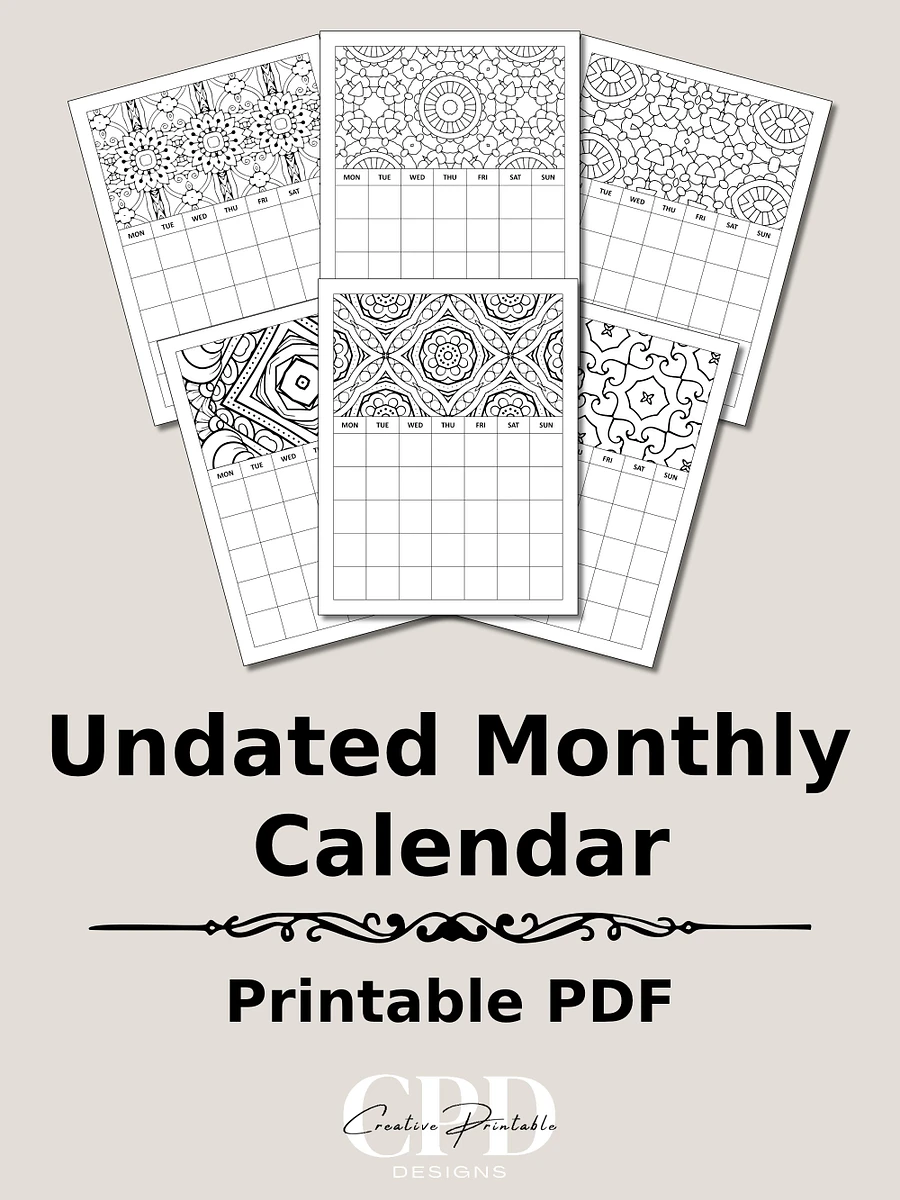 Printable Undated Monthly Calendar With Coloring Patterns product image (1)