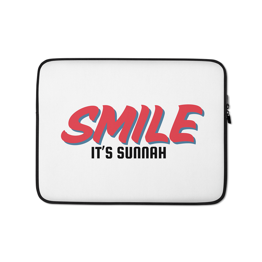 White "Smile It's Sunnah" Laptop Sleeve in Vivid Red product image (1)