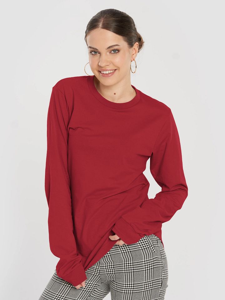 Plain Color Red Long Sleeve T-Shirt product image (1)