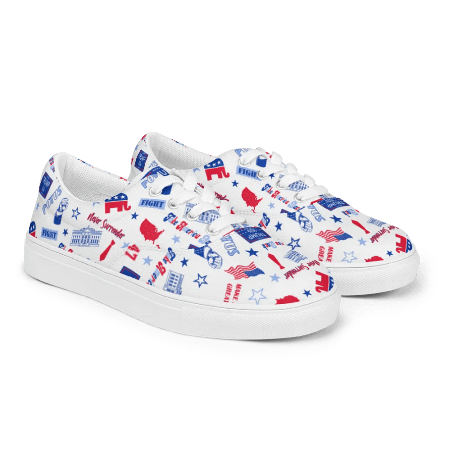 Trump 2024 Republican Patriot Make America Great Again White Pattern Low Top Canvas Shoes for women product image (10)