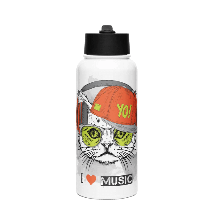 Cool Cat Music Lover Water Bottle product image (1)
