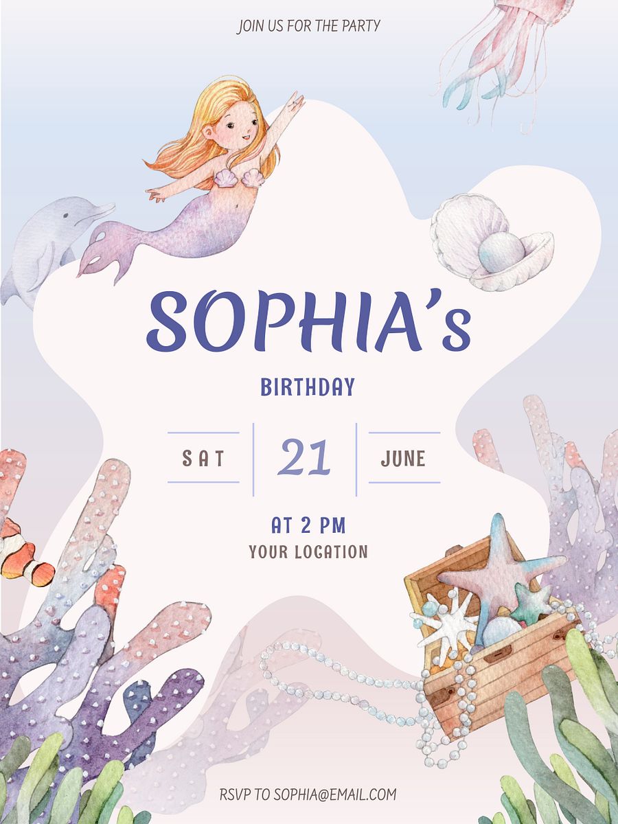 Mermaid Theme Birthday Invitation Card PSD product image (1)