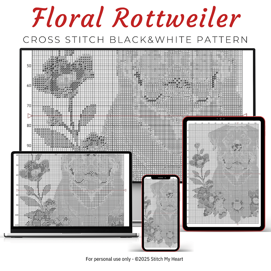 Floral Rottweiler Cross Stitch Pattern product image (4)