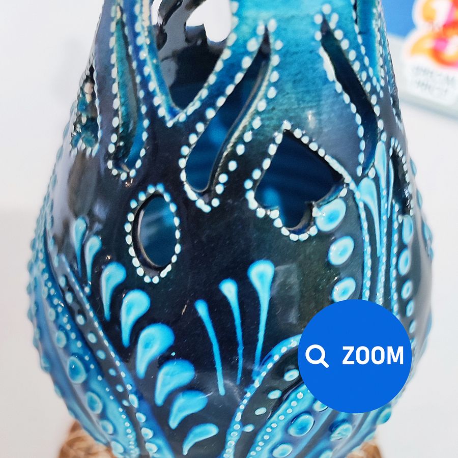 Ceramic candle holder/lighting (turquoise color) — handmade pottery, handmade ceramic, home decor, handmade gift, Turkish ceramic product image (5)