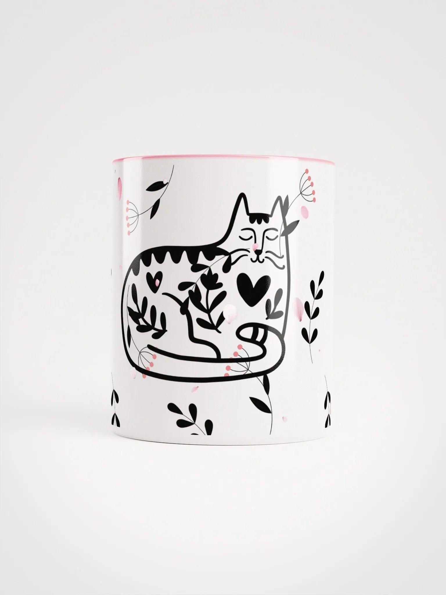 Whimsical Folk Art Cat Love Ceramic Mug|Housewarming Birthday Gifts Cute Mug (PINK) product image (5)